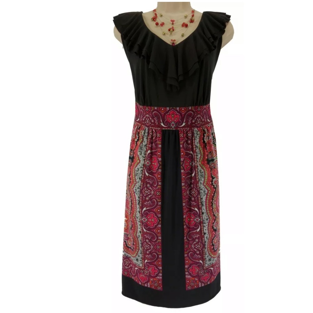 14W 1X▪️RUFFLE NECK PAISLEY PRINT DRESS Plus Size